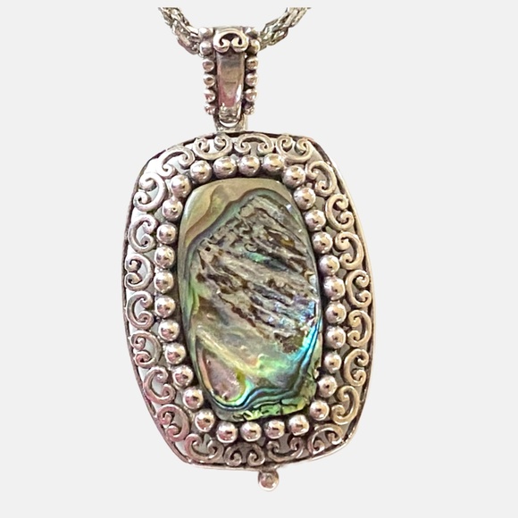 Sterling Silver Abalone Pendant and Rope Chain Necklace - Picture 5 of 9